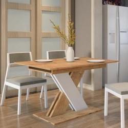 Трапезна маса XARELTO разтегателна, дъб ланселот/бяло - Bogdan Furniture Europe