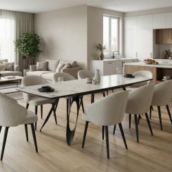 Трапезна маса MERKUR, разтегателна бежов мрамор/черно - Bogdan Furniture Europe