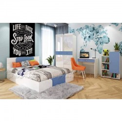 Детско обзавеждане Flex Blue – BM, Бяло гланц, Дъб крафт бял, Синьо - Детска стая