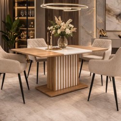 Трапезна маса KADI разтегателна дъб артисан/бяло - Bogdan Furniture Europe