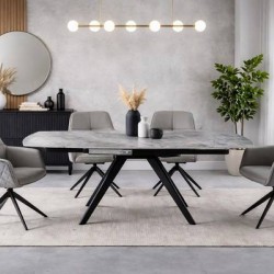 Разтегателна трапезна маса LUCAS, светло сив гланц/черно - Bogdan Furniture Europe