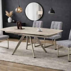 Разтегателна трапезна маса LUCAS, бял травертин/бяло - Bogdan Furniture Europe