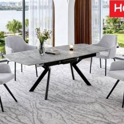 Разтегателна трапезна маса ALAN, светло сив гланц/черно - Bogdan Furniture Europe