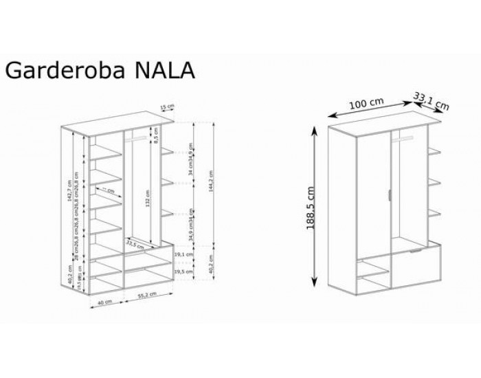 Портманто NALA с огледало, Тъмен диамант