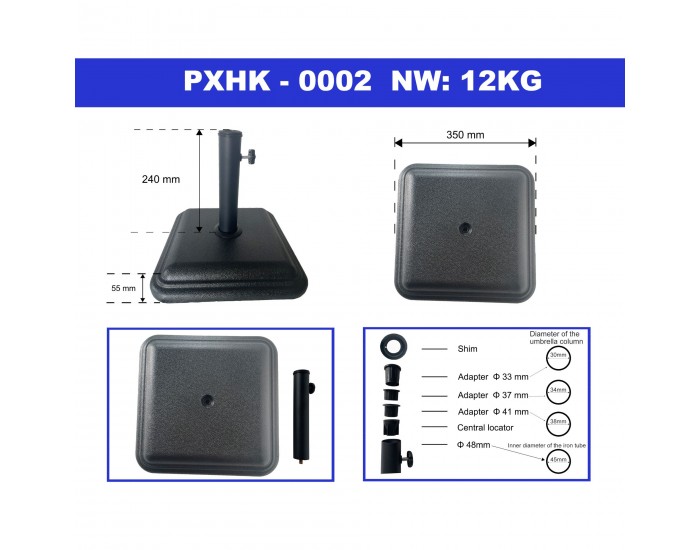 Стойка за чадър Biccari, бетонна, черна [casa.pro]