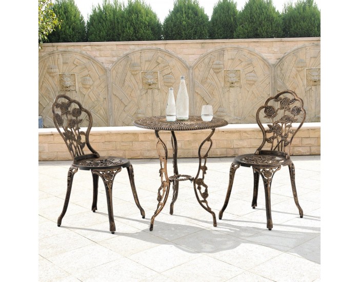 ГрадинскиКомплект маса с 2 стола , дизайн shabby chic Ø 60cm x 67 cm, ковано желязо, Бронз -