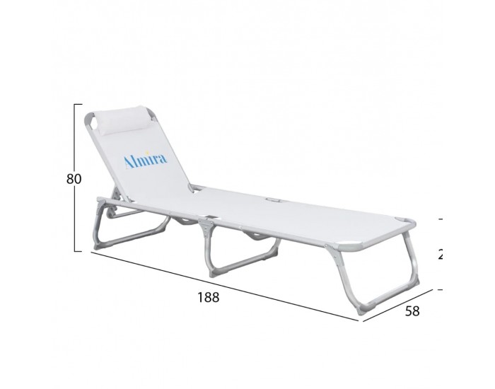 Професионален алуминиев шезлонг Almira, Бял