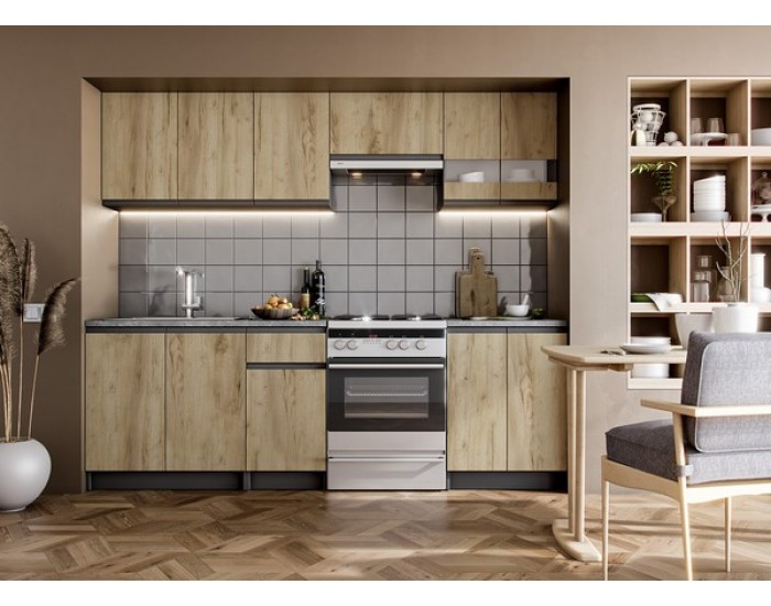 Кухненски комплект Katarina Lux 240, графит, златен дъб