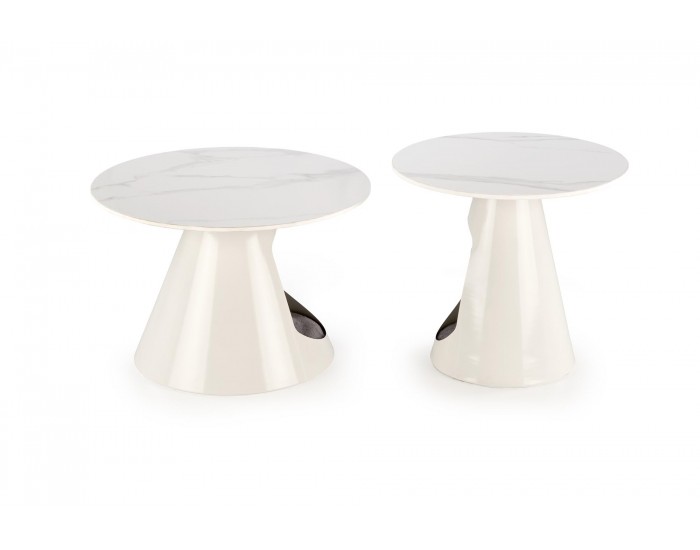 Комплект 2 маси OSARIO кръгли бял мрамор/бяло