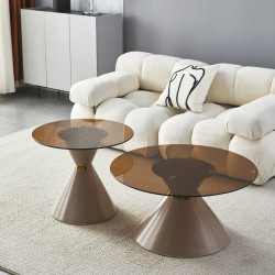 Комплект 2 маси REBECA кръгли каф.стъкло/шампанско - Bogdan Furniture Europe