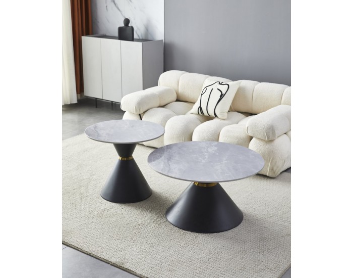 Комплект 2 маси MADELIN кръгли сива керамика/черно