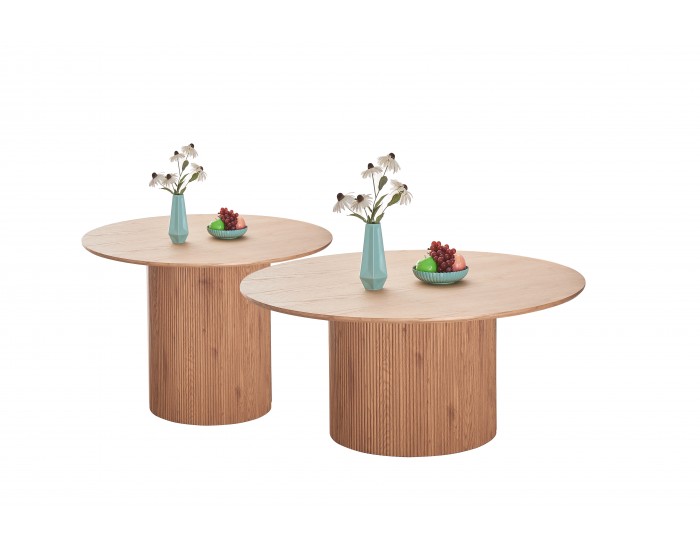 Комплект 2 маси ELANI, кръгли, натурален дъб