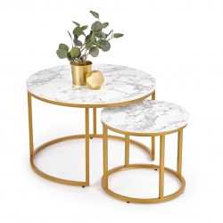 Комплект 2 маси PAOLA кръгли БЯЛ мрамор/златно - Bogdan Furniture Europe