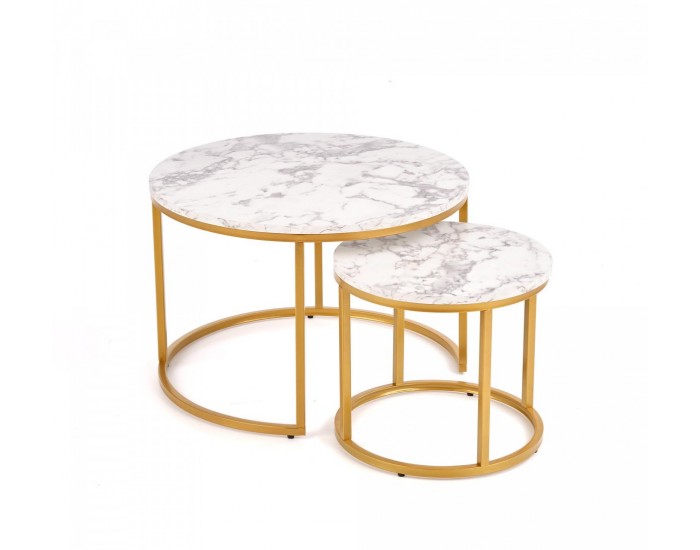 Комплект 2 маси PAOLA кръгли БЯЛ мрамор/златно