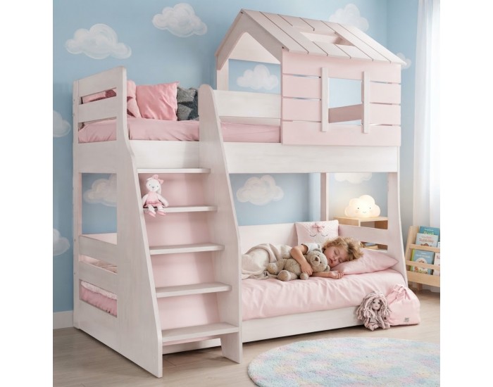 Двуетажно детско легло Sonata Pink House, Ляво, Без матрак