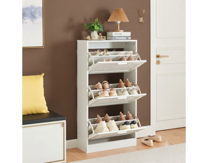 Поставка за обувки Vesilahti 115x60x24 см Бяла []