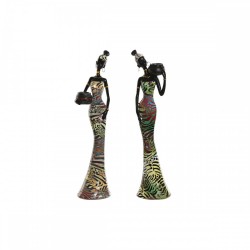 Декоративна фигурка Home ESPRIT Многоцветен Африканка 10 x 7,5 x 38,5 cm (2 броя) - Вази и Украса за маса
