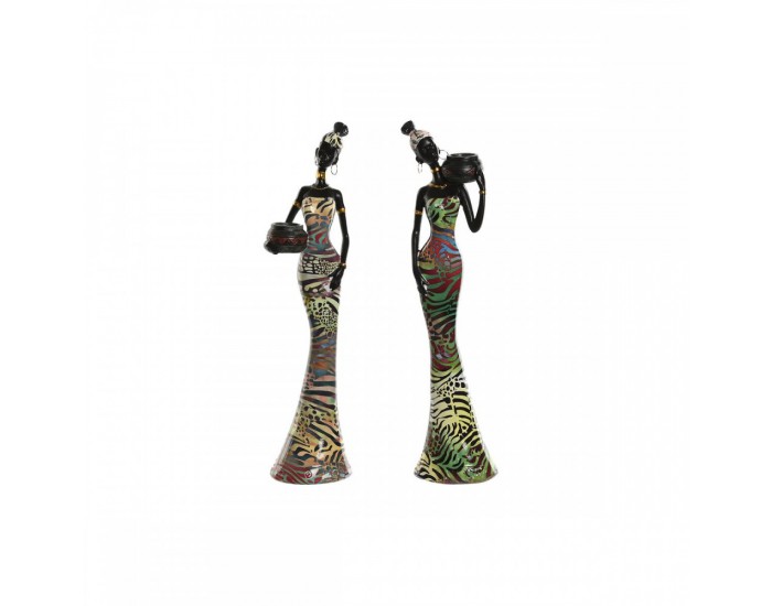 Декоративна фигурка Home ESPRIT Многоцветен Африканка 10 x 7,5 x 38,5 cm (2 броя)