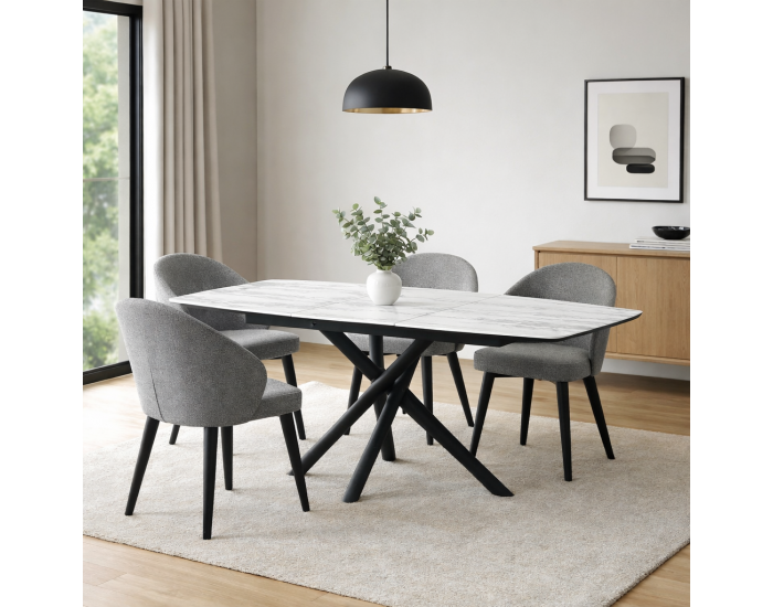 Трапезна маса KATRIN, Разтегателна, Бял мрамор