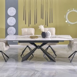 Трапезна маса Мебели Богдан модел LUCIANO, разтегателна, бял мрамор/черно Трапезна маса Мебели Богдан модел LUCIANO, разтегателна, бял мрамор/черно - Bogdan Furniture Europe