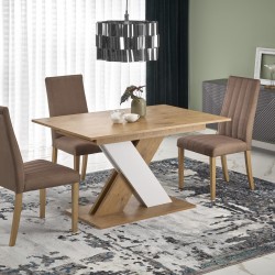 Разтегателна маса XARELTO, дъб ланселот и бяло - Комплекти маси и столове