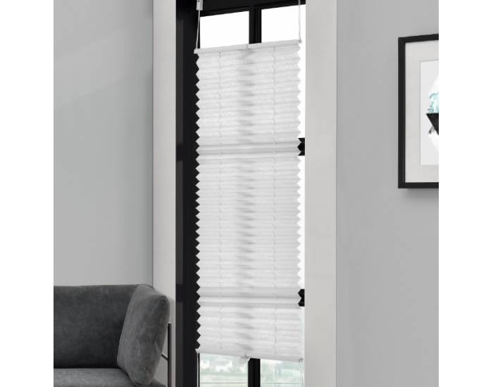 Хармоника роло/ плисираща щора 40x100 см - бяла - слънце и светлозащитна, пазеща сянка - без пробиване