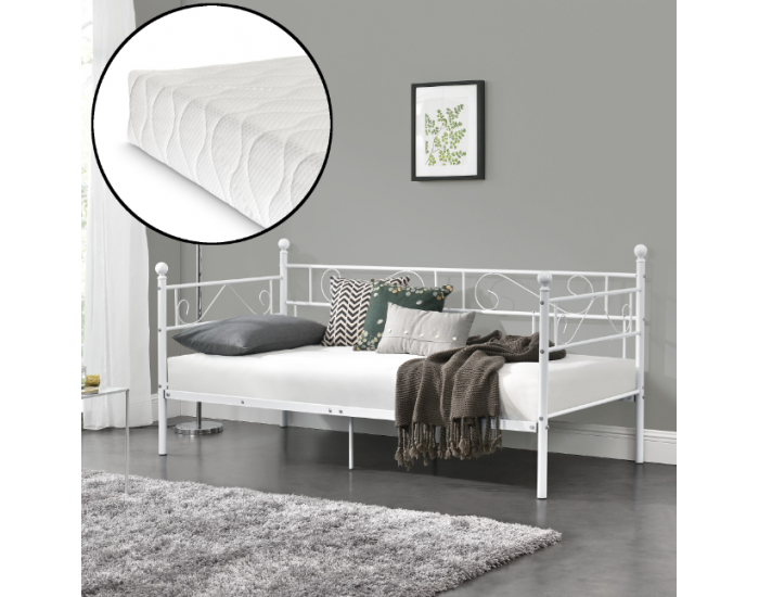 Канапе/Легло с метална рамка и матрак - Бяло -