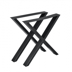 2 бр. комплект крака за маса за хранене с форма X - 79 x 72 см.- Черни, с тапи за предпазване на подовата настилка - Маси