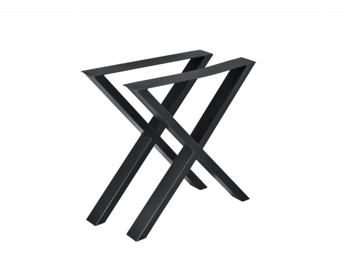 2 бр. комплект крака за маса за хранене с форма X - 79 x 72 см.- Черни, с тапи за предпазване на подовата настилка