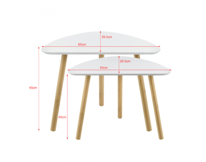 Комплект холни масички Levanger, 2 броя, Бял, MDF/бамбук