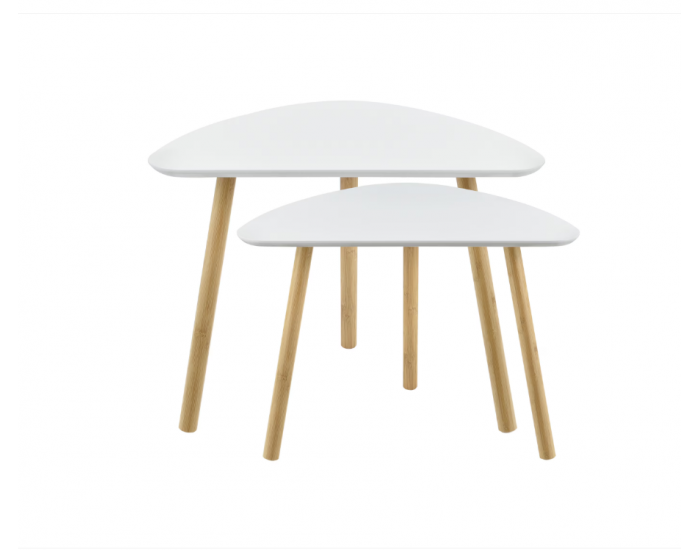 Комплект холни масички Levanger, 2 броя, Бял, MDF/бамбук