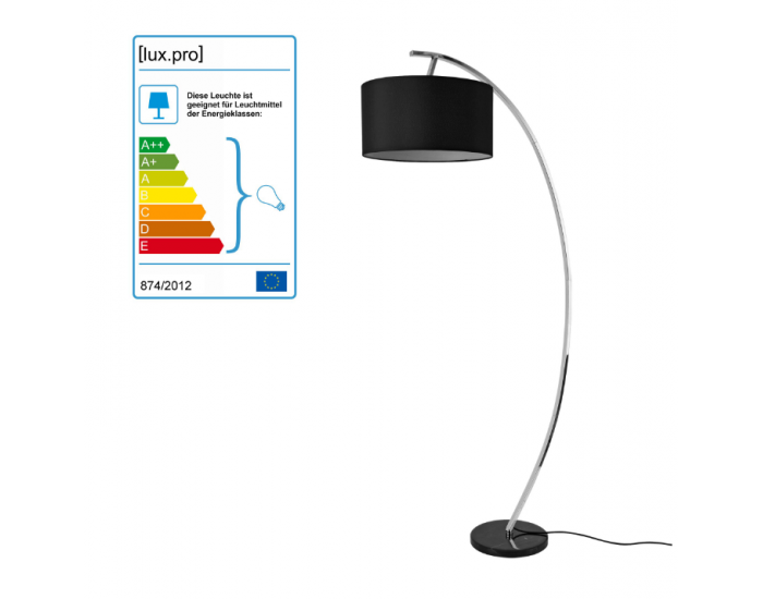 Подова лампа Steiermark, форма дъга и мраморна стойка, 1 x E27,60W,153 cm, Черна -