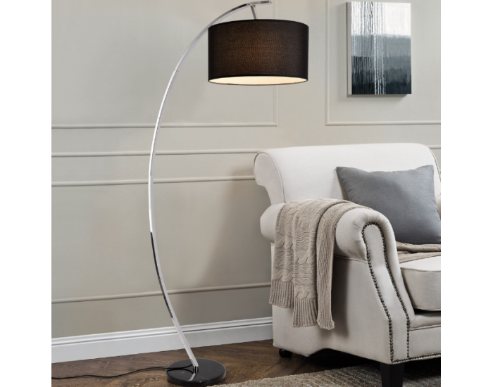 Подова лампа Steiermark, форма дъга и мраморна стойка, 1 x E27,60W,153 cm, Черна -