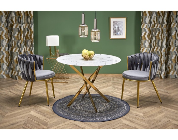 Трапезна маса BM-Raymond 2, бял мрамор и златно