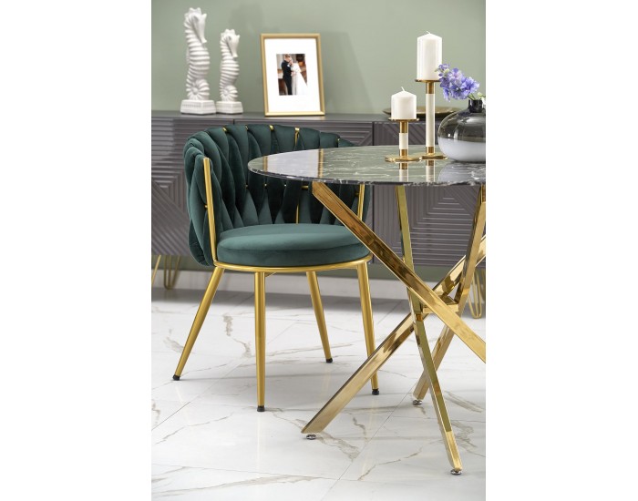 Трапезна маса BM-Raymond 2, черен мрамор и златно