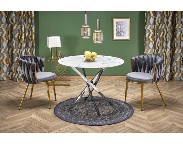 Трапезна маса BM-Raymond 3, бял мрамор и сребърно