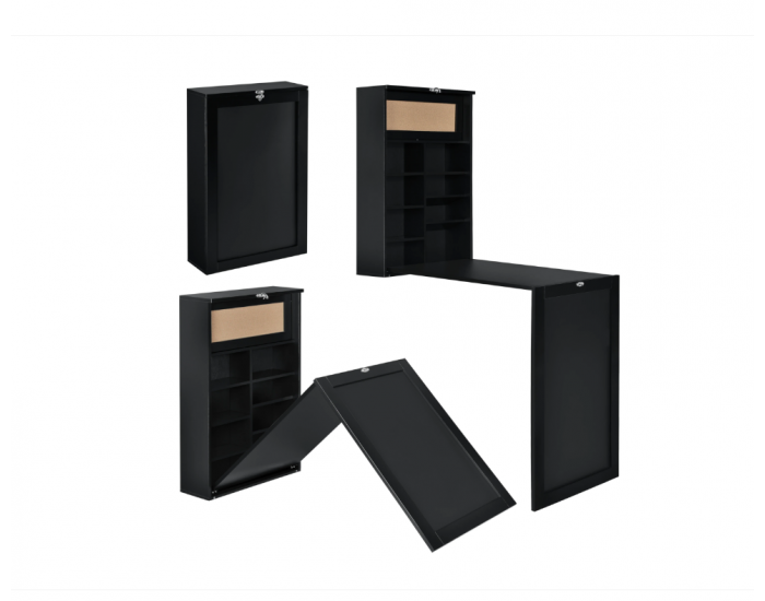 Сгъваема маса/шкаф с плот Черна, Сгъната 80 x 50 x 18,5 см,MDF -