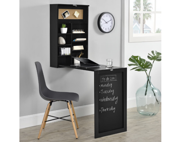 Сгъваема маса/шкаф с плот Черна, Сгъната 80 x 50 x 18,5 см,MDF -