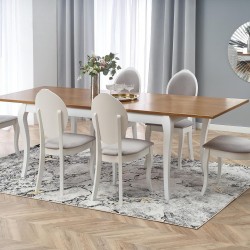 Разтегателна Трапезна Маса BM-Windsor 1, MDF, бял, тъмен дъб - Маси