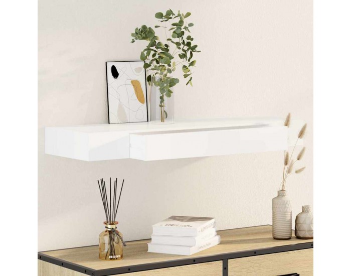 Стенен рафт с 1 чекмедже, МДФ, Бял