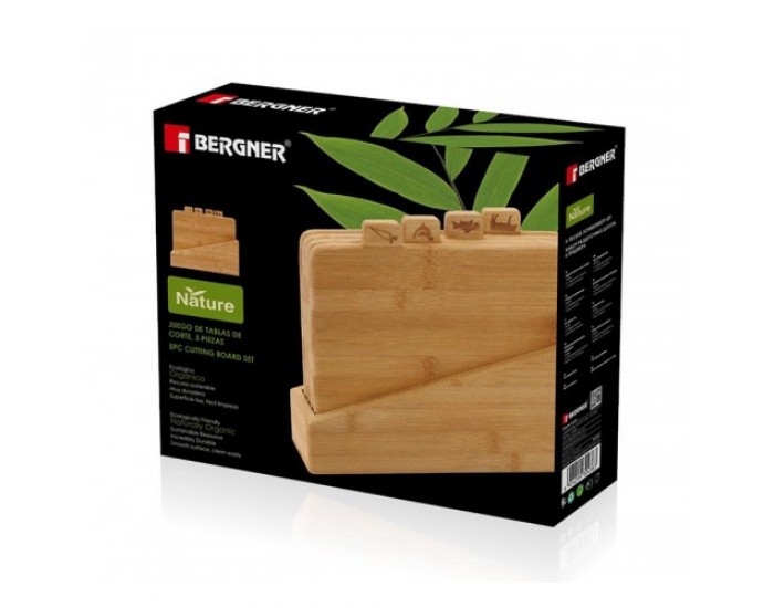 Комплект бамбукови дъски за рязане 4 броя + поставка Bergner Nature
