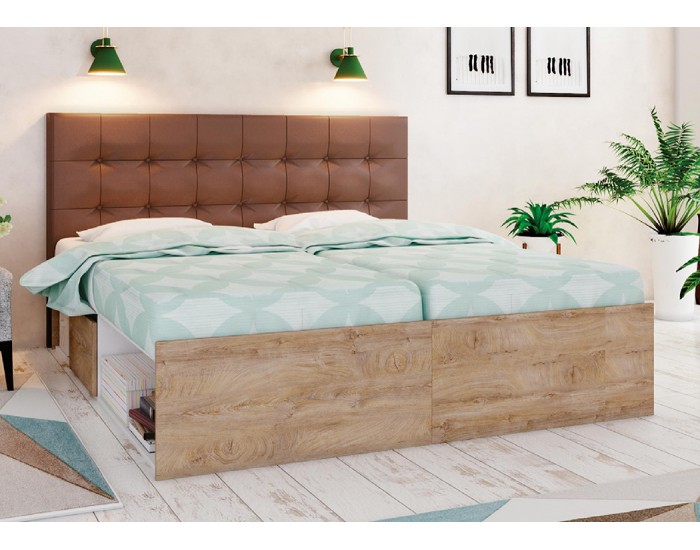 Спалня с тапицирана табла Мебели Богдан модел Clasic lux 953, Дъб суров с Бяло гладко, за матрак 160/200