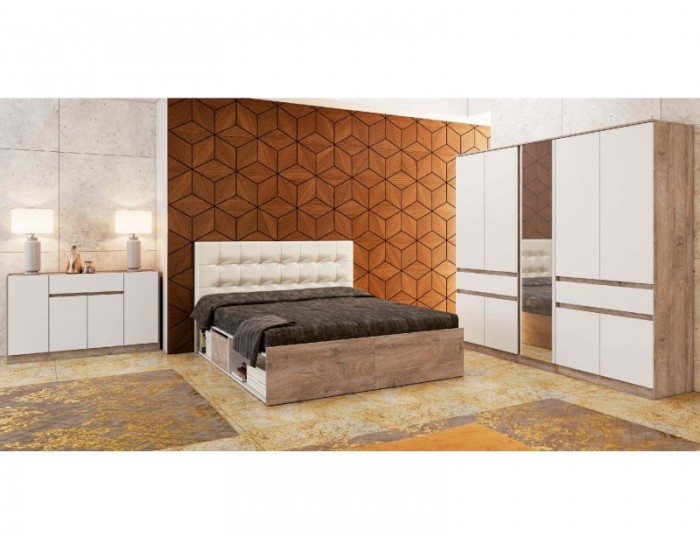 Спален комплект Мебели Богдан Clasic lux 931-953-941, Бяло гладко с Дъб суров Спален комплект Мебели Богдан Clasic lux 931-953-941, Бяло гладко с Дъб суров