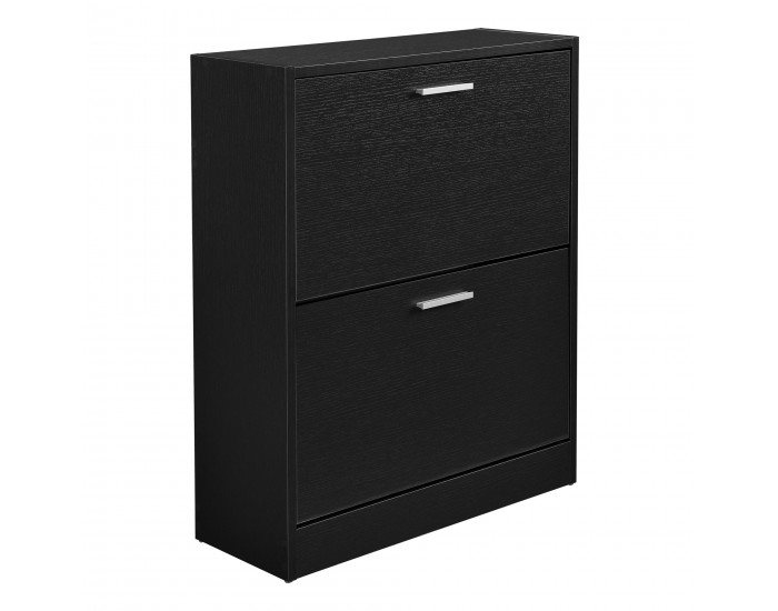 Шкаф за обувки Sykkylven 81x63x24 см с 2 врати черен Шкаф за обувки Sykkylven 81x63x24 см с 2 врати черен