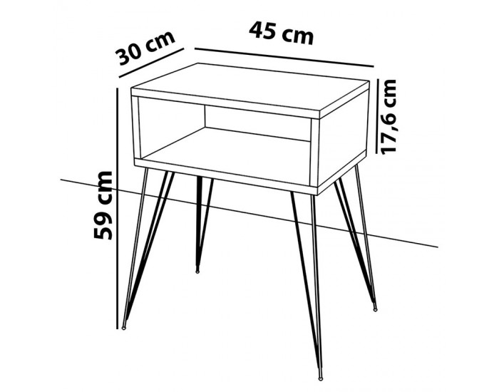 Нощно шкафче Найда, цвят естествен-черен, размери 45х30х59 см