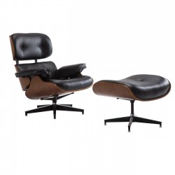 Кресло с табуретка Релакс лукс - черен - Furniture Bogdan