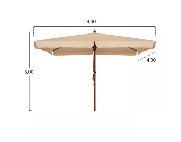 Дървен чадър 4х4 м бежов