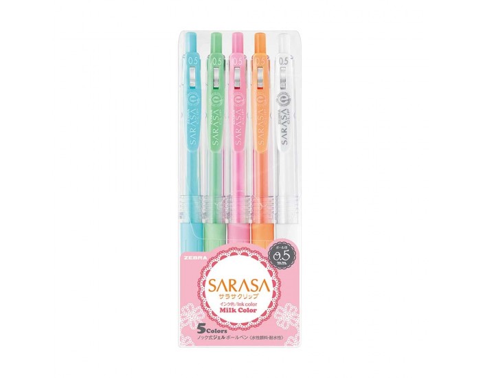 Zebra Гел ролер Sarasa Clip Milk, автоматичен, 0.5 mm, 5 цвята