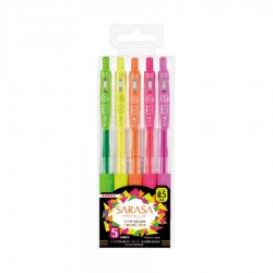 Zebra Гел ролер Sarasa Clip, автоматичен, 0.5 mm, 5 неонови цвята - Zebra pen