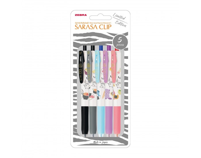 Zebra Гел ролер Sarasa Clip Kawaii, 0.7 mm, 5 броя, 4 цвята